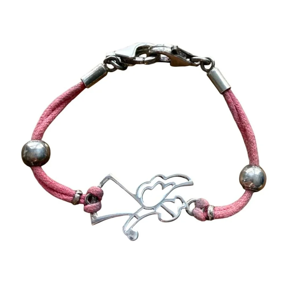 Bracelet baby Guardian Angel Beaded Pink Cord Sterling Silver 4.5 inches